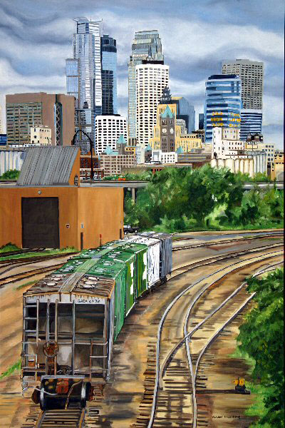 Minneapolis With Railroad Cars